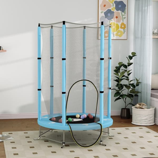 Rootzin lasten trampoliini turvaverkko - Kids Jumping Lelu - Sisätilojen ulkona pomppi - 30 joustavaa köysiä - Ø140cm x 190cm