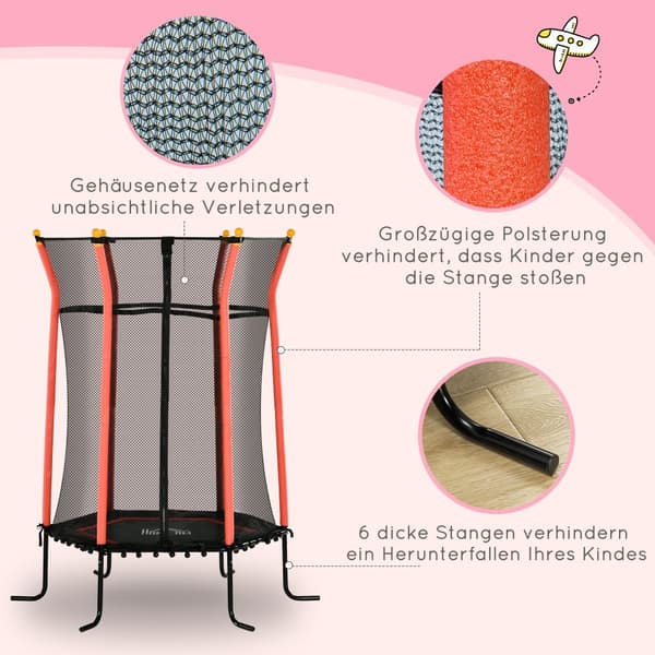 Barns Trampolin, Ø163.5 cm, Ø163.5x190H cm, Röd