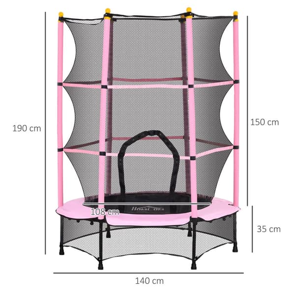 Barns Trampolin, Ø140 cm, 140x140x190 cm, Rosa