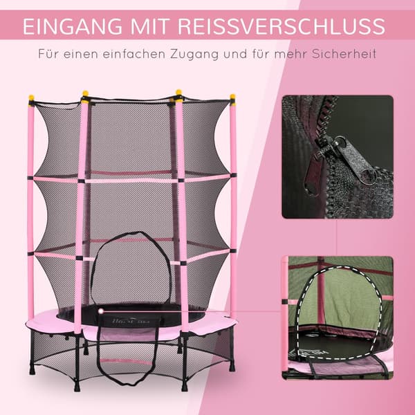 Barns Trampolin, Ø140 cm, 140x140x190 cm, Rosa