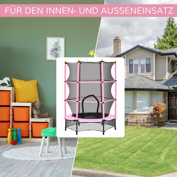 Barns Trampolin, Ø140 cm, 140x140x190 cm, Rosa