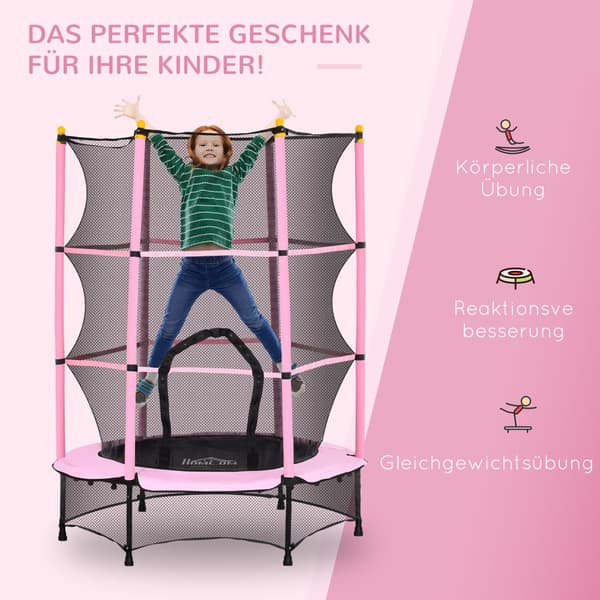 Barns Trampolin, Ø140 cm, 140x140x190 cm, Rosa