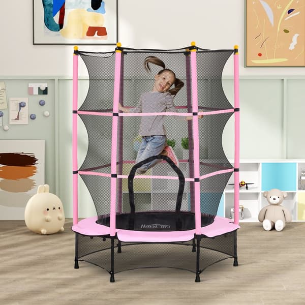 Barns Trampolin, Ø140 cm, 140x140x190 cm, Rosa