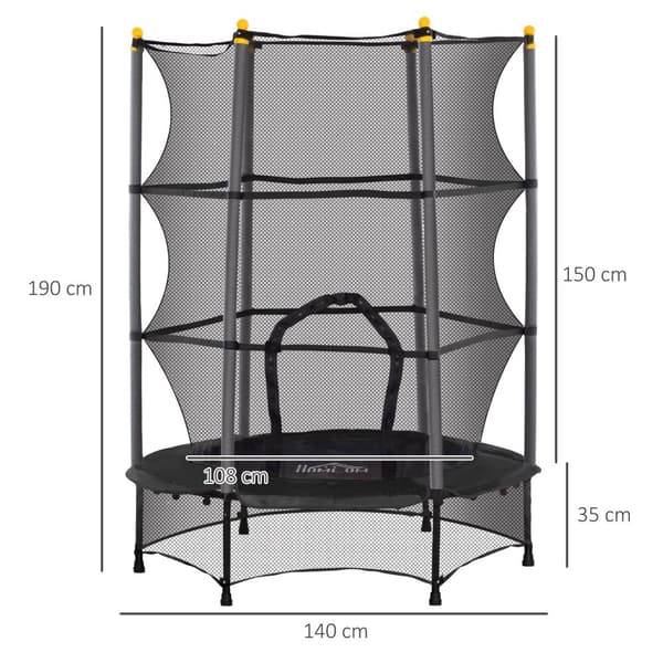 Barns Trampolin, Ø140 cm, 140x140x190 cm, Svart