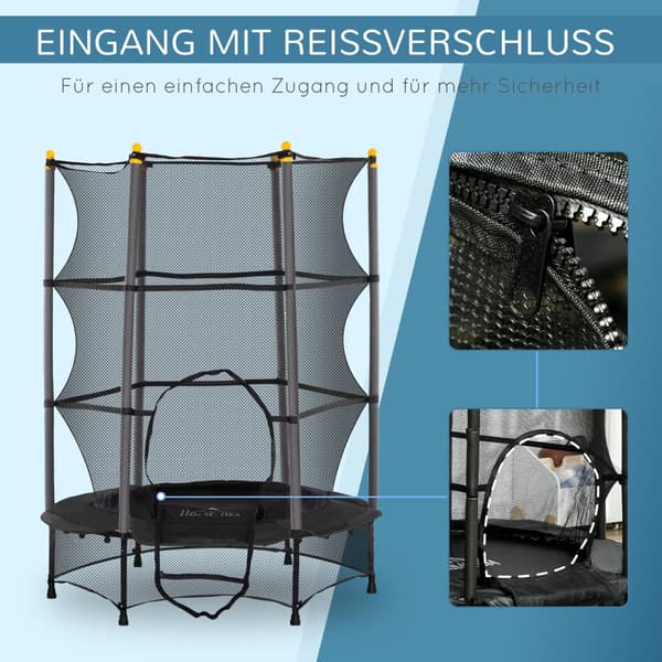 Barns Trampolin, Ø140 cm, 140x140x190 cm, Svart