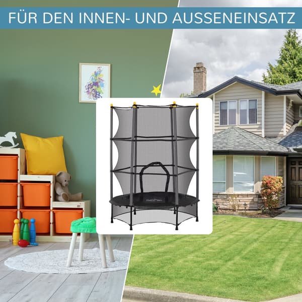 Barns Trampolin, Ø140 cm, 140x140x190 cm, Svart