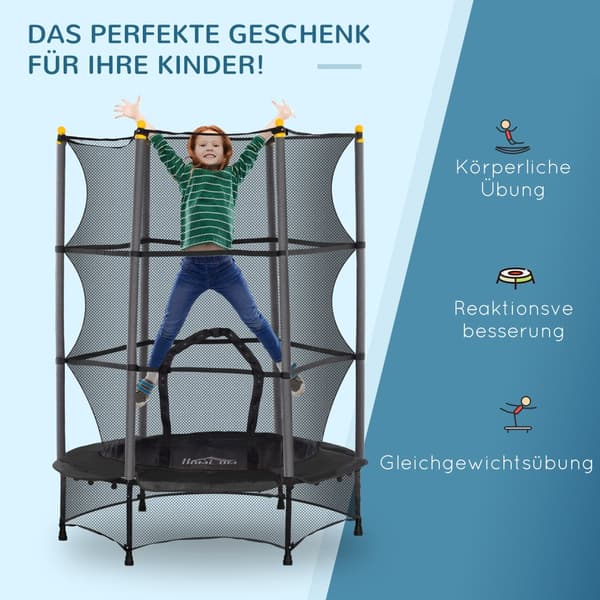 Barns Trampolin, Ø140 cm, 140x140x190 cm, Svart