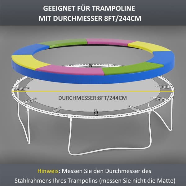Trampolin Kantöverdrag, Ø244 cm, Ø244x30H cm, Gul+Rosa+Grön+Blå