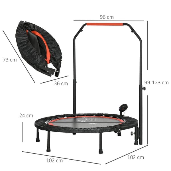 Mini Trampolin, med LCD-skärm 102 cm, Ø102x99-123H cm, Svart och Röd