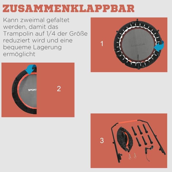 Mini Trampolin, med LCD-skärm 102 cm, Ø102x99-123H cm, Svart och Röd