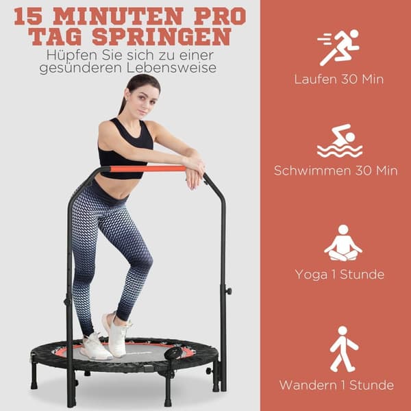 Mini Trampolin, med LCD-skärm 102 cm, Ø102x99-123H cm, Svart och Röd