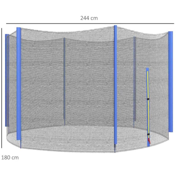 Rootz Trampoline Safety Net - Korvaava verkko - Turvaverkko - Kestävä PE -materiaali - Ø244 x 180cm, sopii 6 viestiin, helppo vetoketjullinen pääsy la