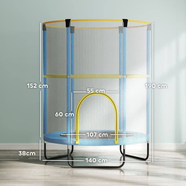 Rootz Children's Trampoline - Safety Net - Non -Slip Ben - Zipper Access - Ø140 x 190h cm