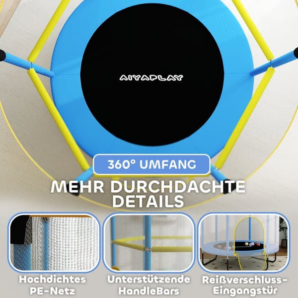 Rootz Children's Trampoline - Safety Net - Non -Slip Ben - Zipper Access - Ø140 x 190h cm