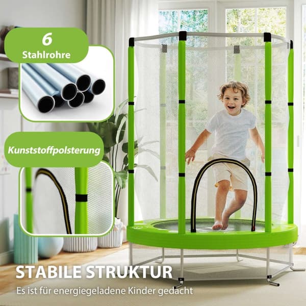 Rootz Children's Trampoline - Barn studsande leksak - Mini Jumper - Safety Net - Inomhus och utomhus kul - Ø140 x 190h cm - Grönt