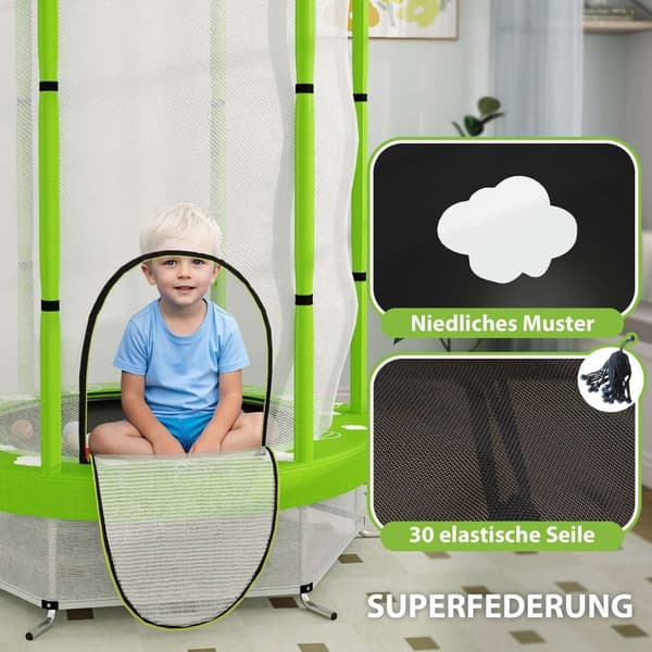 Rootz Children's Trampoline - Barn studsande leksak - Mini Jumper - Safety Net - Inomhus och utomhus kul - Ø140 x 190h cm - Grönt