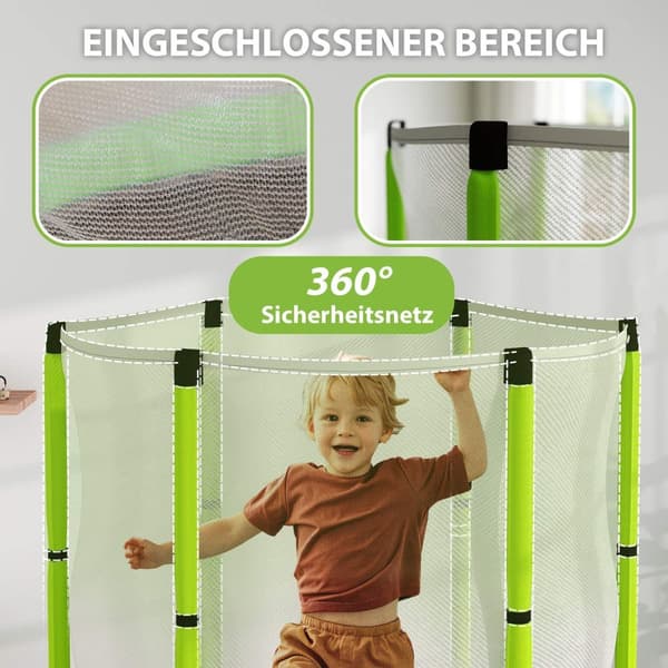 Rootz Children's Trampoline - Barn studsande leksak - Mini Jumper - Safety Net - Inomhus och utomhus kul - Ø140 x 190h cm - Grönt