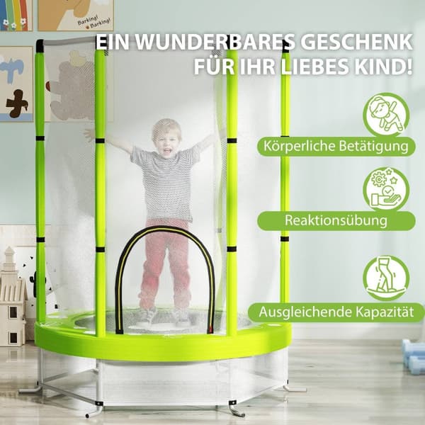 Rootz Children's Trampoline - Barn studsande leksak - Mini Jumper - Safety Net - Inomhus och utomhus kul - Ø140 x 190h cm - Grönt
