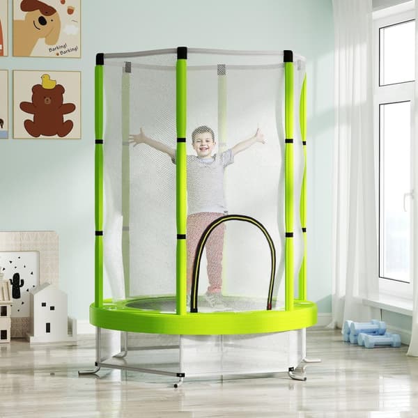 Rootz Children's Trampoline - Barn studsande leksak - Mini Jumper - Safety Net - Inomhus och utomhus kul - Ø140 x 190h cm - Grönt