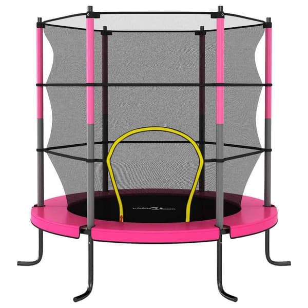 Studsmatta med säkerhetsnät rund 140x160 cm rosa