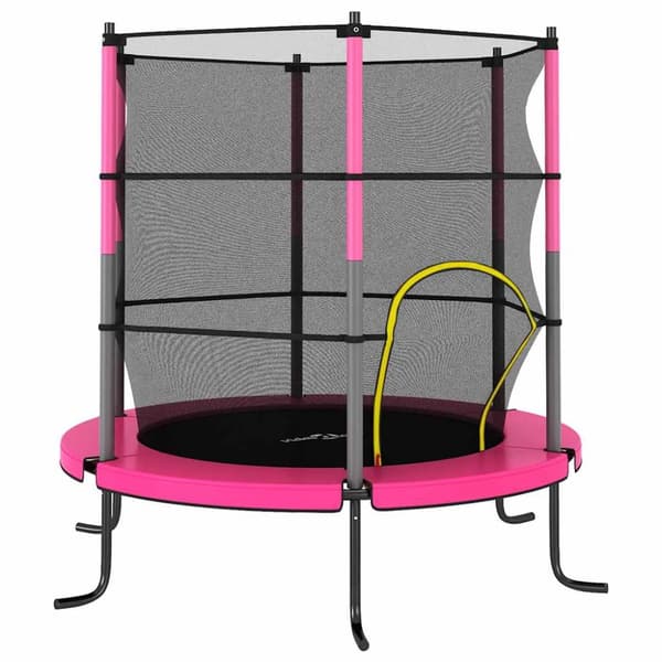 Studsmatta med säkerhetsnät rund 140x160 cm rosa