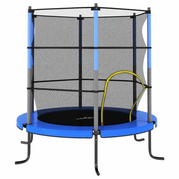 Studsmatta med säkerhetsnät rund 140x160 cm blå
