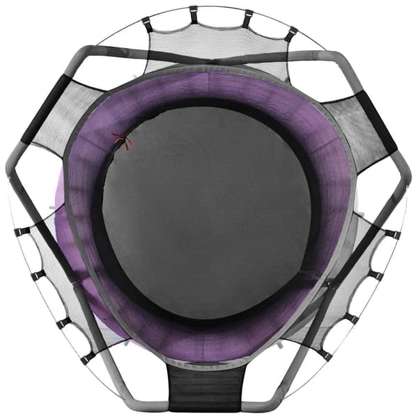 Trampolinsats för barn – rund inomhus- och utomhustrampolin i galvaniserat stål, Ø147 cm, maxvikt 50 kg, lila/grå