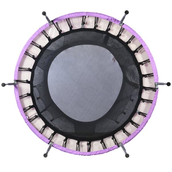 Trampolinsats för barn – rund inomhus- och utomhustrampolin i galvaniserat stål, Ø147 cm, maxvikt 50 kg, lila/grå