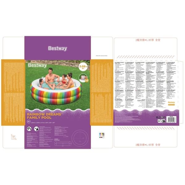 Bestway uppblåsbar plaskdamm för barn 206 x 206 x 51 cm Regnbåge