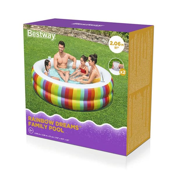 Bestway uppblåsbar plaskdamm för barn 206 x 206 x 51 cm Regnbåge