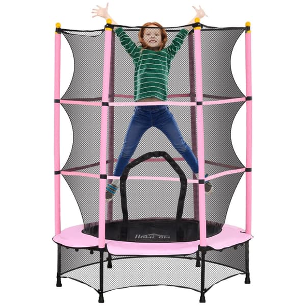 Børns Trampolin, Ø 140 cm, Sikkerhedsnet, Flere Farver,Lyserød