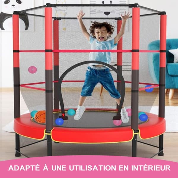 Trampolin för barn och vuxna - K IKIDO - Ø 140x160H - Trampolin för trädgården med säkerhetsnät - Fjäder - Stålram - Röd