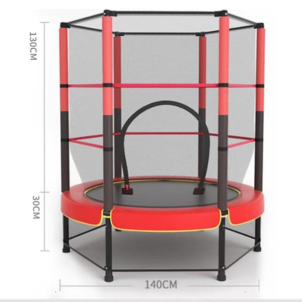 Trampolin för barn och vuxna - K IKIDO - Ø 140x160H - Trampolin för trädgården med säkerhetsnät - Fjäder - Stålram - Röd