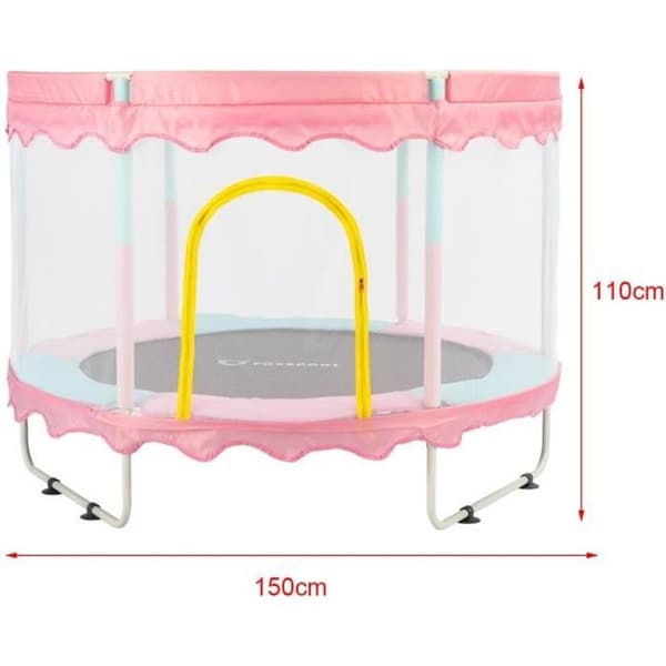 Trampolin för barn utomhus och inomhus ikido, trampolin för trädgårdslek, trampolin med säkerhetsnät - rosa