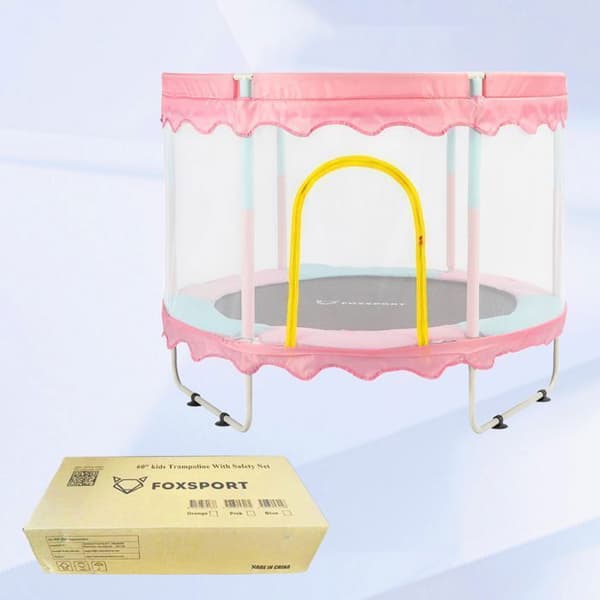 Trampolin för barn utomhus och inomhus ikido, trampolin för trädgårdslek, trampolin med säkerhetsnät - rosa