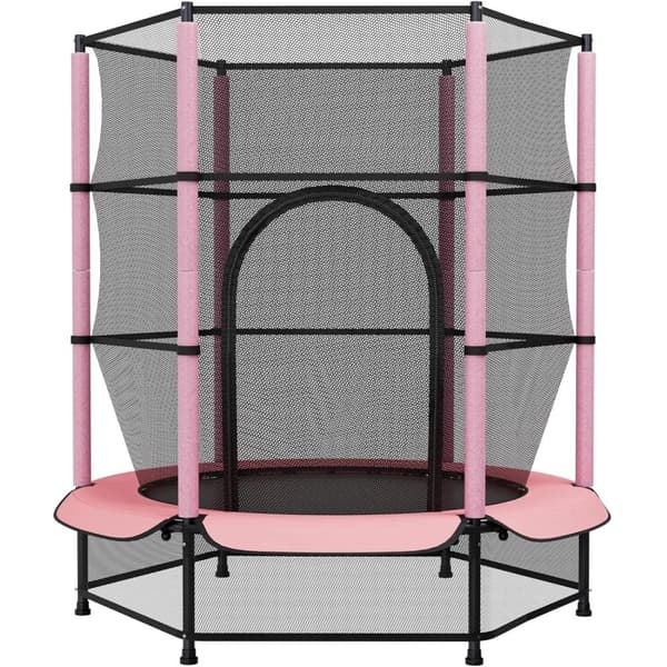 Mini Trampolin för Småbarn, Säker Design med Nät, Lätt Montering,Rosa