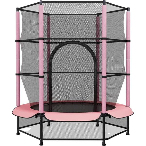 Mini Trampolin för Småbarn, Säker Design med Nät, Lätt Montering,Rosa