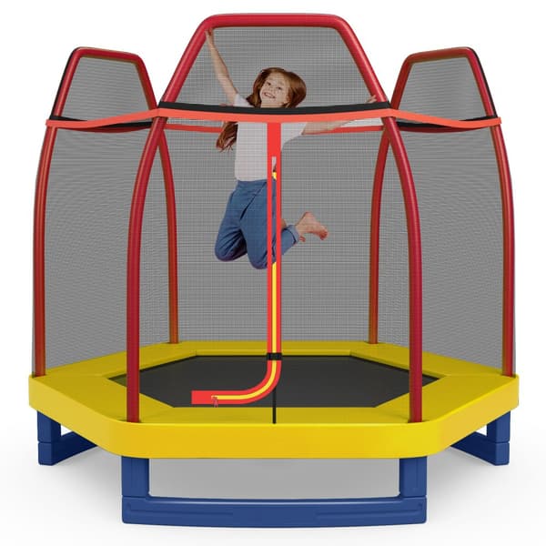Trampolin, 7 fod børns rekreativ hoppe, 223x223x186 cm, Pink