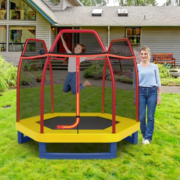 Trampolin, 7 fod børns rekreativ hoppe, 223x223x186 cm, Pink