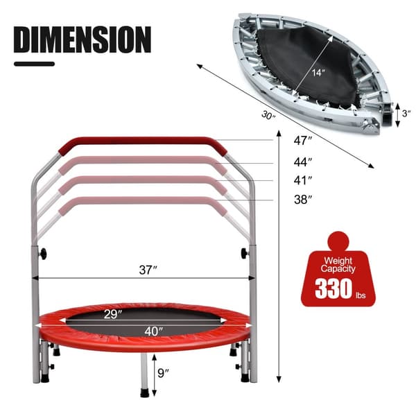 Trampolin för träning, 40x38/41/44/47 tum, Blå och Svart