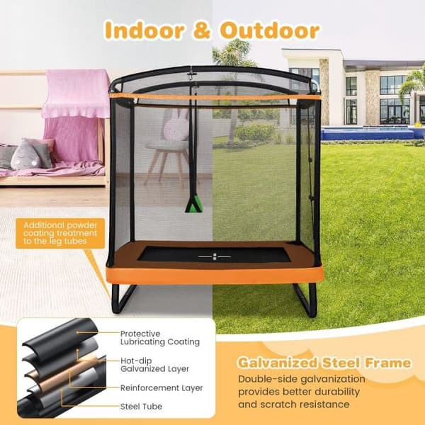Børne trampolin med gynge og sikkerhedsnet, 190x122x210 cm, Orange