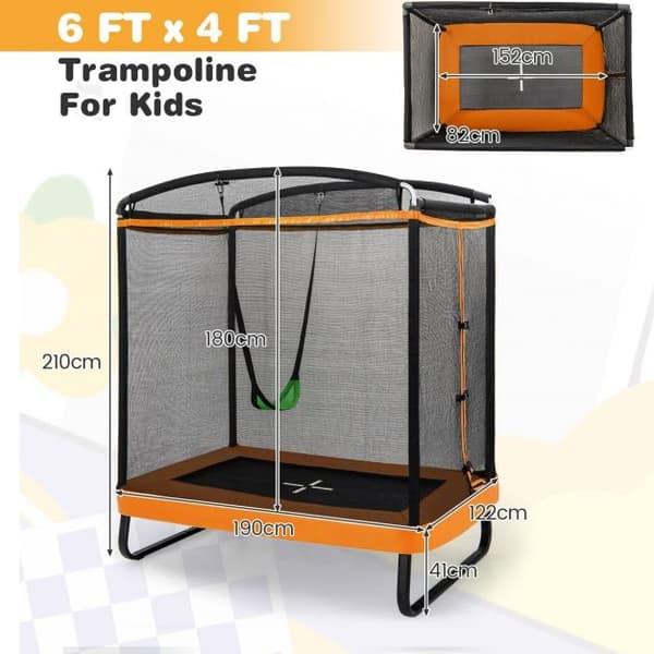 Børne trampolin med gynge og sikkerhedsnet, 190x122x210 cm, Orange