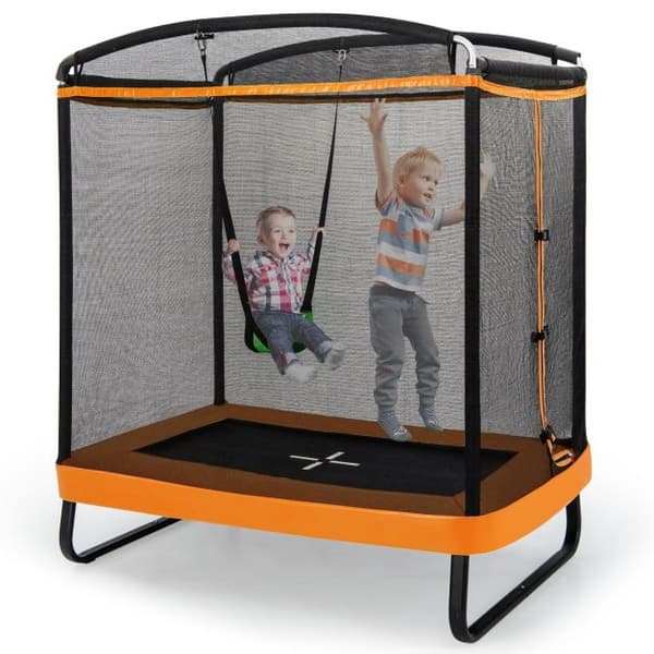 Børne trampolin med gynge og sikkerhedsnet, 190x122x210 cm, Orange
