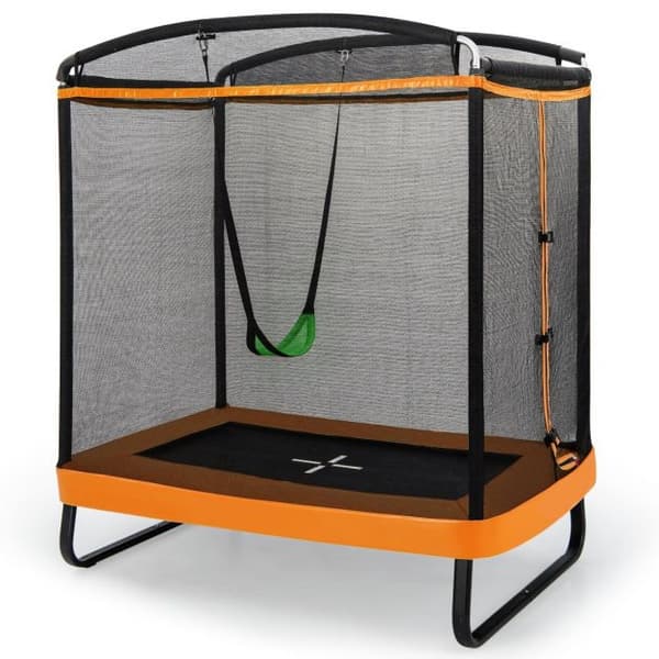 Børne trampolin med gynge og sikkerhedsnet, 190x122x210 cm, Orange