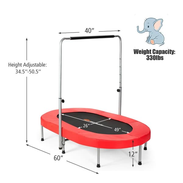 Trampolin, Foldbar Mini Fitness Rebounder til Børn, Rød, 2 Personer