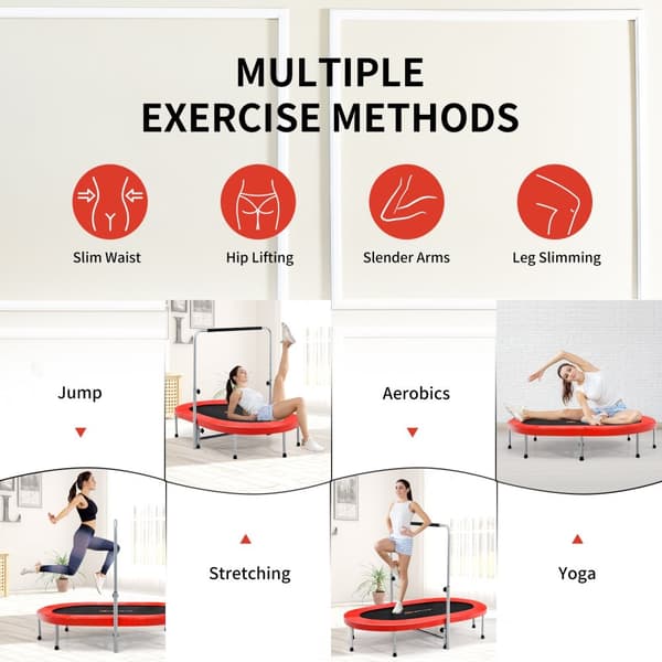 Trampolin, Foldbar Mini Fitness Rebounder til Børn, Rød, 2 Personer