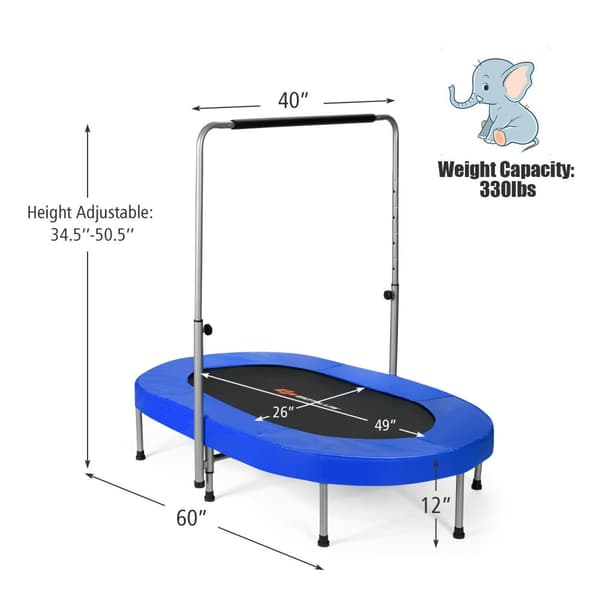 Studsmatta, Hopfällbar Mini Trampolin för 2 Personer, Blå