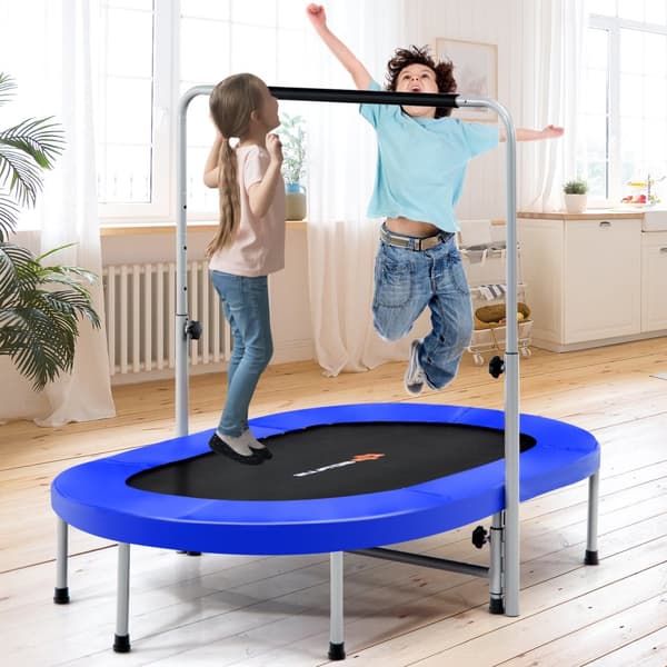 Studsmatta, Hopfällbar Mini Trampolin för 2 Personer, Blå