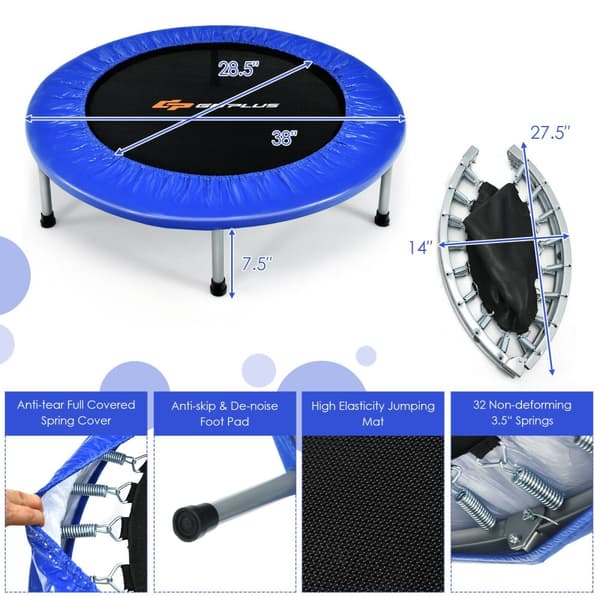 Lille sammenklappelig trampolin, 38"φ x 7.5", Blå