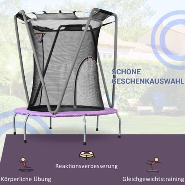 Inomhus- och utomhustrampolin, rund trampolin i galvaniserat stål, lila/grå